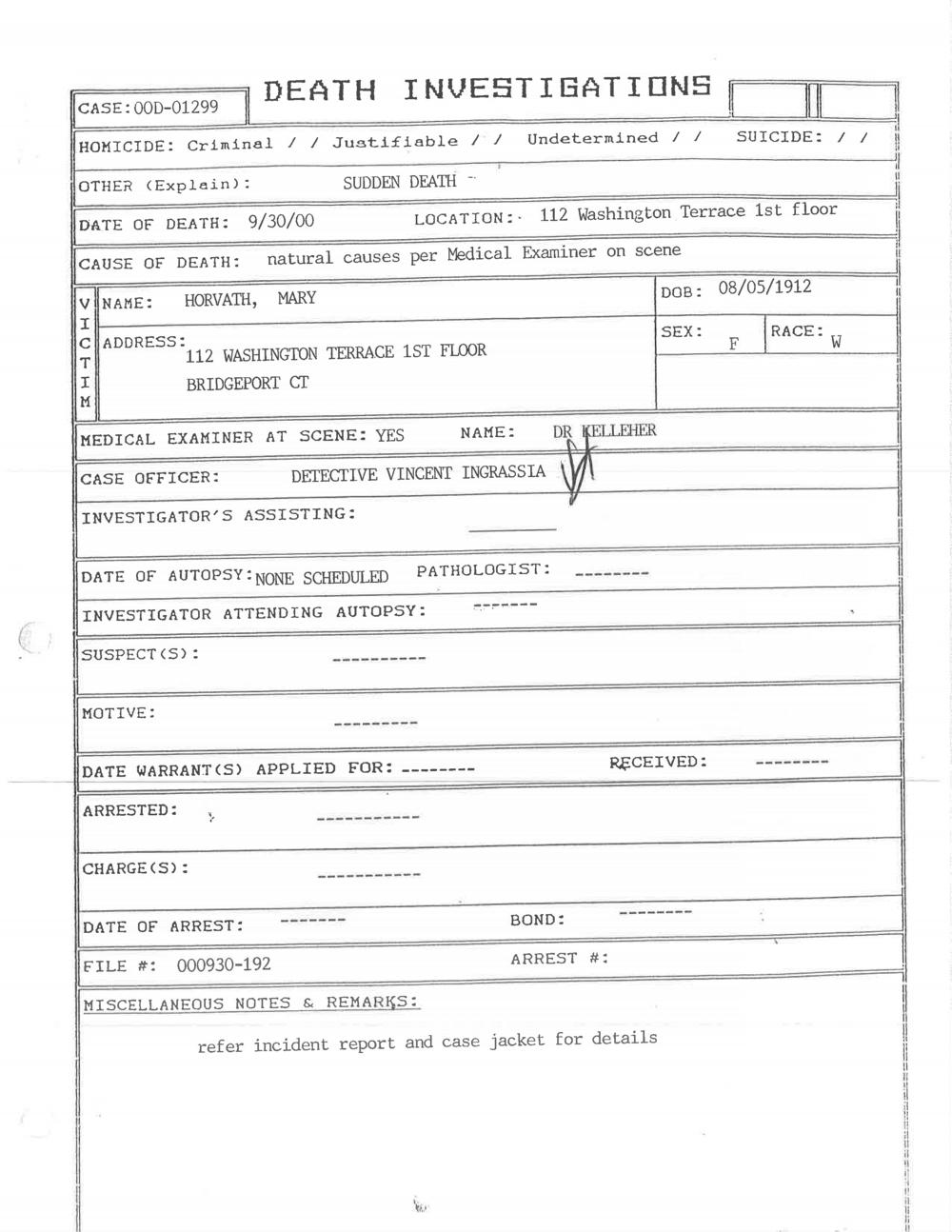 My grandmother's death certificate